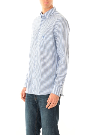 Camicia Old river uomo azzurra a righe misto lino