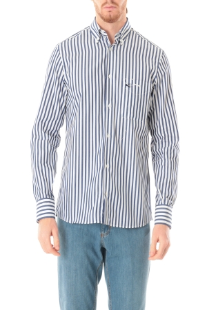 Camicia Old River uomo bianco blu a righe larghe button down