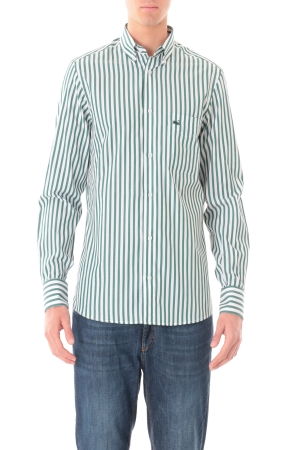 Camicia Old River uomo bianco verde a righe larghe button down