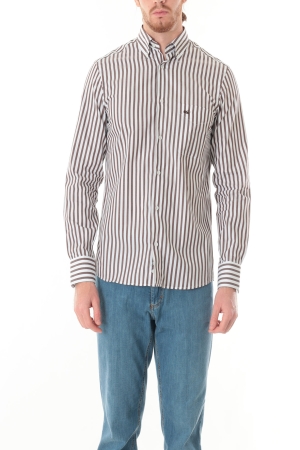Camicia Old River uomo bianco marrone a righe larghe button down