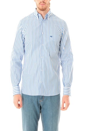 Camicia Old River uomo bianco azzurro a righe larghe button down