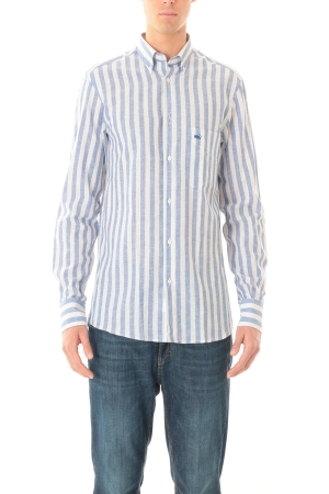 Camicia Old river uomo bianco azzurro a righe larghe in misto lino