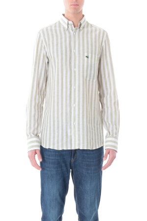 Camicia Old river uomo bianco verde a righe larghe in misto lino
