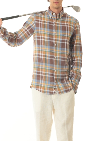 Camicia Old river uomo marrone multicolor tartan in lino
