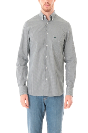 Camicia Old river uomo bianco verde micro check in cotone