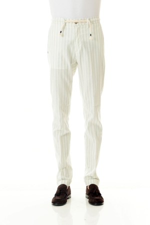 Pantaloni Old river uomo celeste a righe in lino