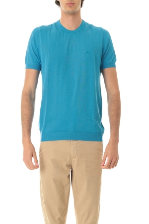 Tshirt Old river uomo turchese girocollo in cotone crepe