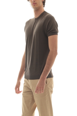 Tshirt Old river uomo marrone girocollo in cotone crepe