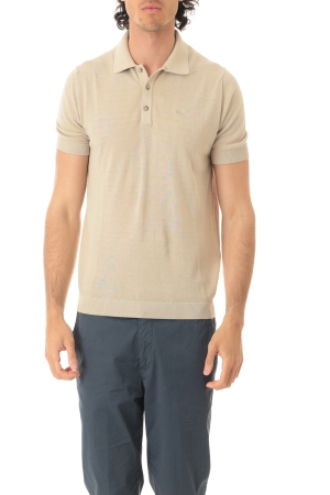 Polo Old river uomo beige tre bottoni in cotone crepe