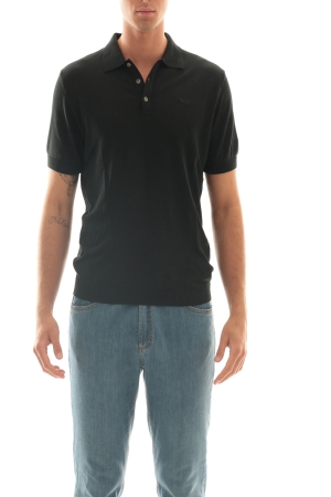 Polo Old river uomo nera tre bottoni in cotone crepe