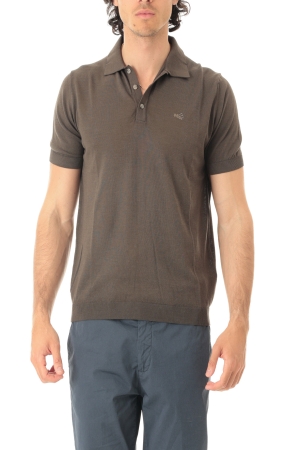 Polo Old river uomo marrone tre bottoni in cotone crepe