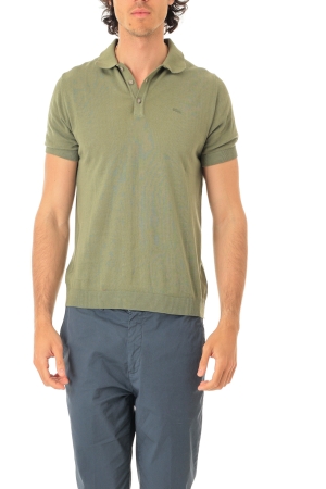 Polo Old river uomo verde tre bottoni in cotone crepe
