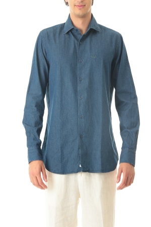 Camicia Old River uomo blu scuro in denim collo classico