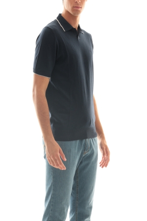 Polo Old river uomo blu scuro in maglia bordino in contrasto