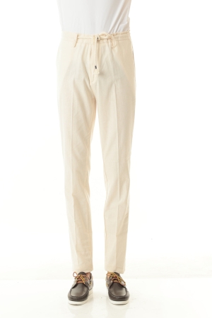 Pantaloni Old river uomo beige chiaro con coulisse in misto lino