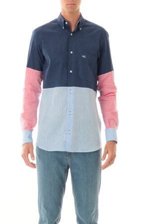 Camicia Old river uomo blu azzurro rosso colorblock in lino