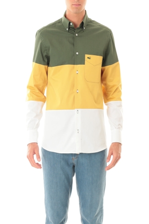 Camicia Old River uomo verde giallo bianco colorblock in cotone strutturato