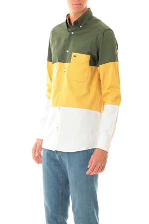 Camicia Old River uomo verde giallo bianco colorblock in cotone strutturato