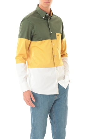 Camicia Old River uomo verde giallo bianco colorblock in cotone strutturato