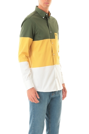 Camicia Old River uomo verde giallo bianco colorblock in cotone strutturato