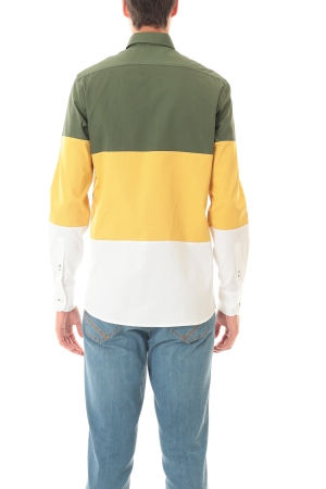 Camicia Old River uomo verde giallo bianco colorblock in cotone strutturato