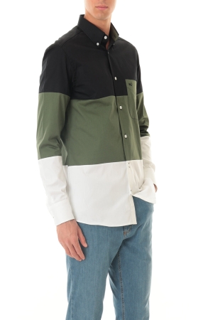 Camicia Old River uomo nero verde bianco colorblock in cotone strutturato