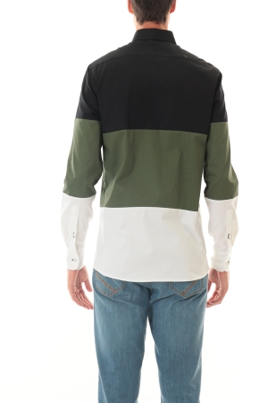 Camicia Old River uomo nero verde bianco colorblock in cotone strutturato