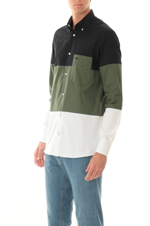 Camicia Old River uomo nero verde bianco colorblock in cotone strutturato