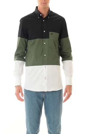 Camicia Old River uomo nero verde bianco colorblock in cotone strutturato