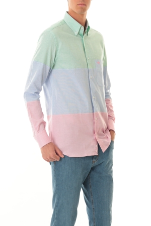 Camicia Old River uomo verde blu rosso colorblock in cotone operato