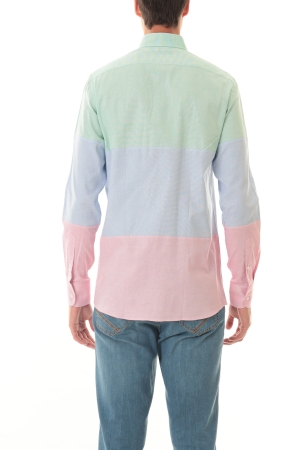 Camicia Old River uomo verde blu rosso colorblock in cotone operato