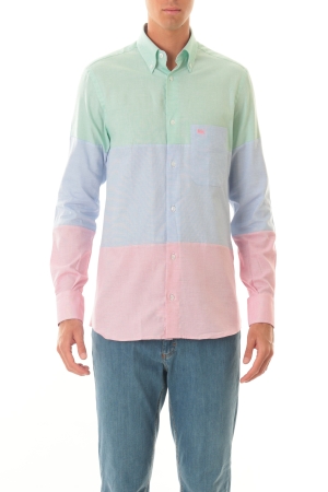 Camicia Old River uomo verde blu rosso colorblock in cotone operato