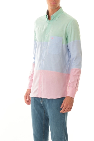 Camicia Old River uomo verde blu rosso colorblock in cotone operato
