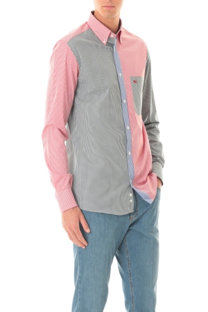Camicia Old River uomo verde rosso blu micro quadri intarsi colorblok