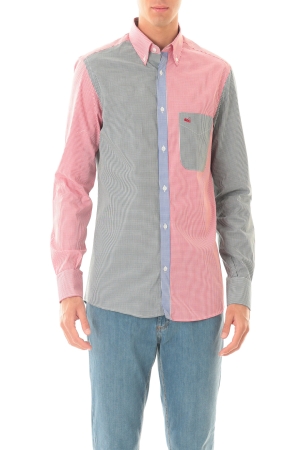 Camicia Old River uomo verde rosso blu micro quadri intarsi colorblok