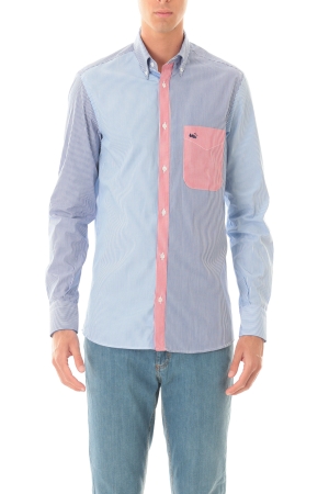 Camicia Old River uomo azzurro blu rosso a righe intarsi colorblok