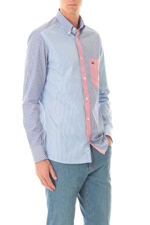 Camicia Old River uomo azzurro blu rosso a righe intarsi colorblok