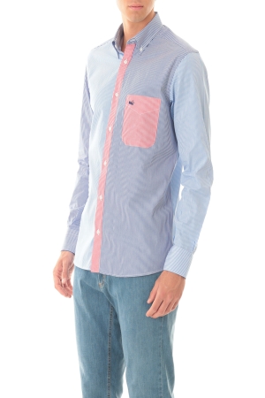 Camicia Old River uomo azzurro blu rosso a righe intarsi colorblok