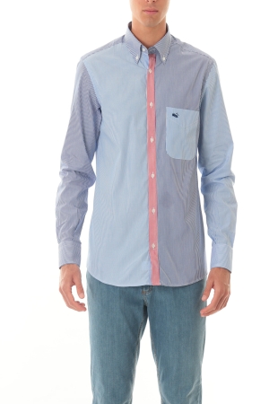 Camicia Old River uomo blu azzurro rosso a righe intarsi colorblok