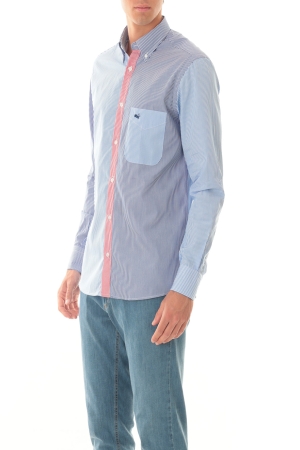 Camicia Old River uomo blu azzurro rosso a righe intarsi colorblok