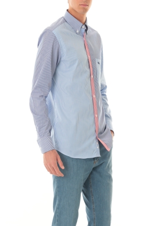 Camicia Old River uomo blu azzurro rosso a righe intarsi colorblok