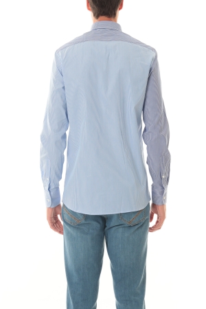 Camicia Old River uomo blu azzurro rosso a righe intarsi colorblok