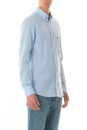 Camicia Old River uomo celeste a righe intarsi cotone e lino