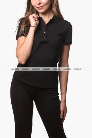 Polo Lacoste donna nera in pique di cotone stretch slim fit