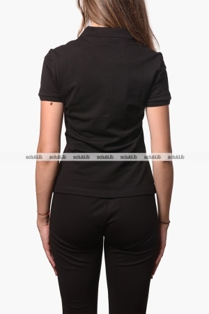 Polo Lacoste donna nera in pique di cotone stretch slim fit