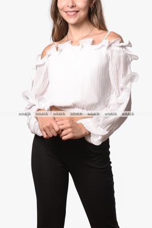 Top Guess donna bianco con volant
