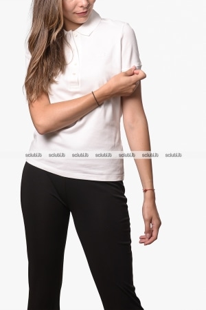 Polo Lacoste donna bianca in pique di cotone stretch slim fit