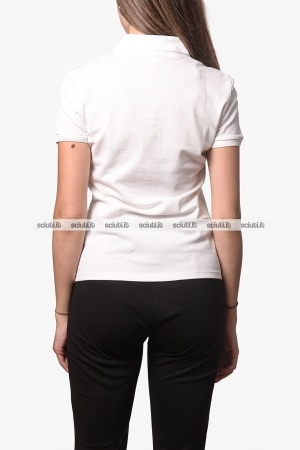 Polo Lacoste donna bianca in pique di cotone stretch slim fit