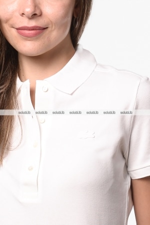 Polo Lacoste donna bianca in pique di cotone stretch slim fit