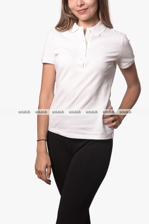 Polo Lacoste donna bianca in pique di cotone stretch slim fit